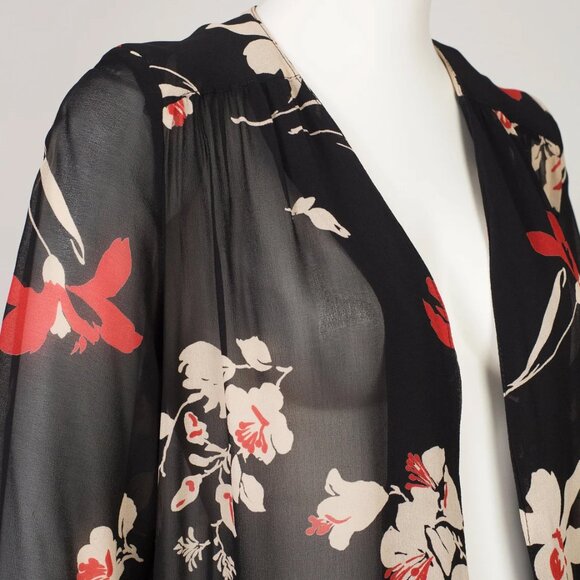 1970s-does-1930s Kim London British Boutique Floral Black Rayon Chiffon Jacket - Picture 2 of 7